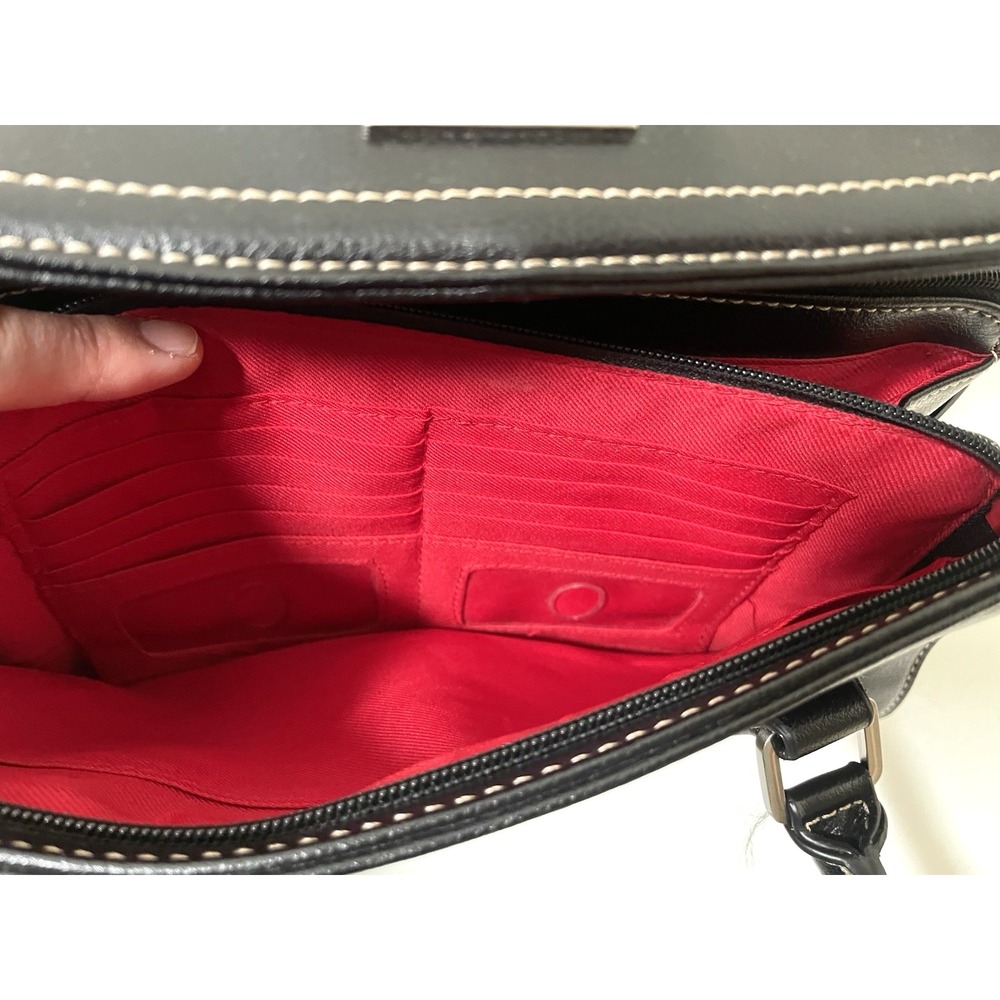 Liz Claiborne Double Top Handle Black Leather Handbag Purse Satchel Red‎ Zipper - Picture 12 of 15